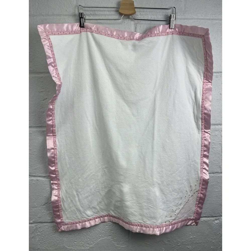 Vintage Carters Little Rose Baby Blanket Flowers Satin Trim‎ 100% Cotton White